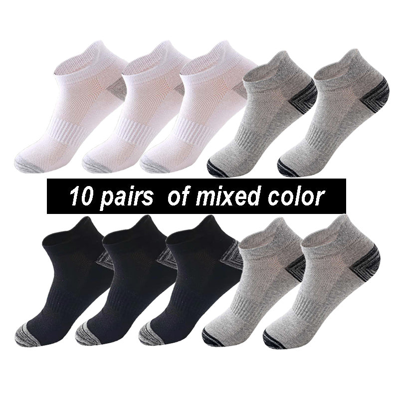 10-Pack Breathable Cotton Ankle Socks – Black, White & Gray
